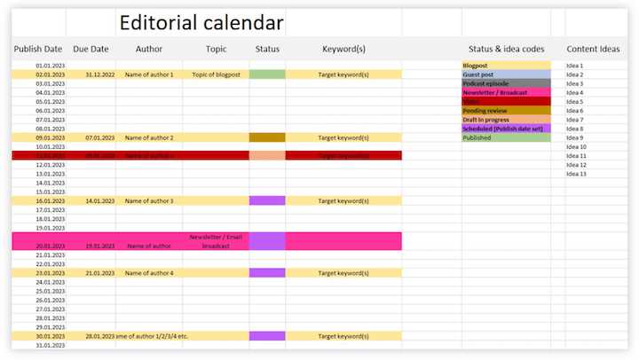 publishing calendar template