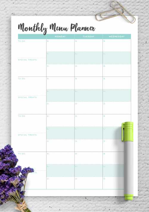 menu planner calendar template