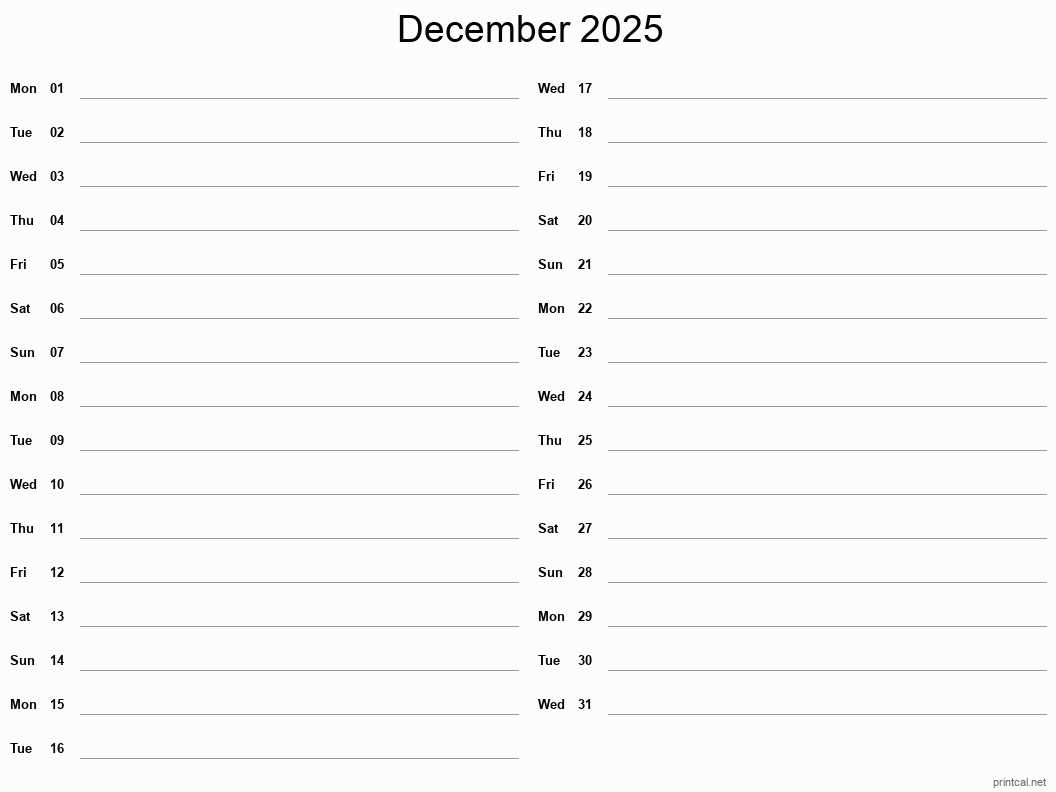 december 2025 calendar template