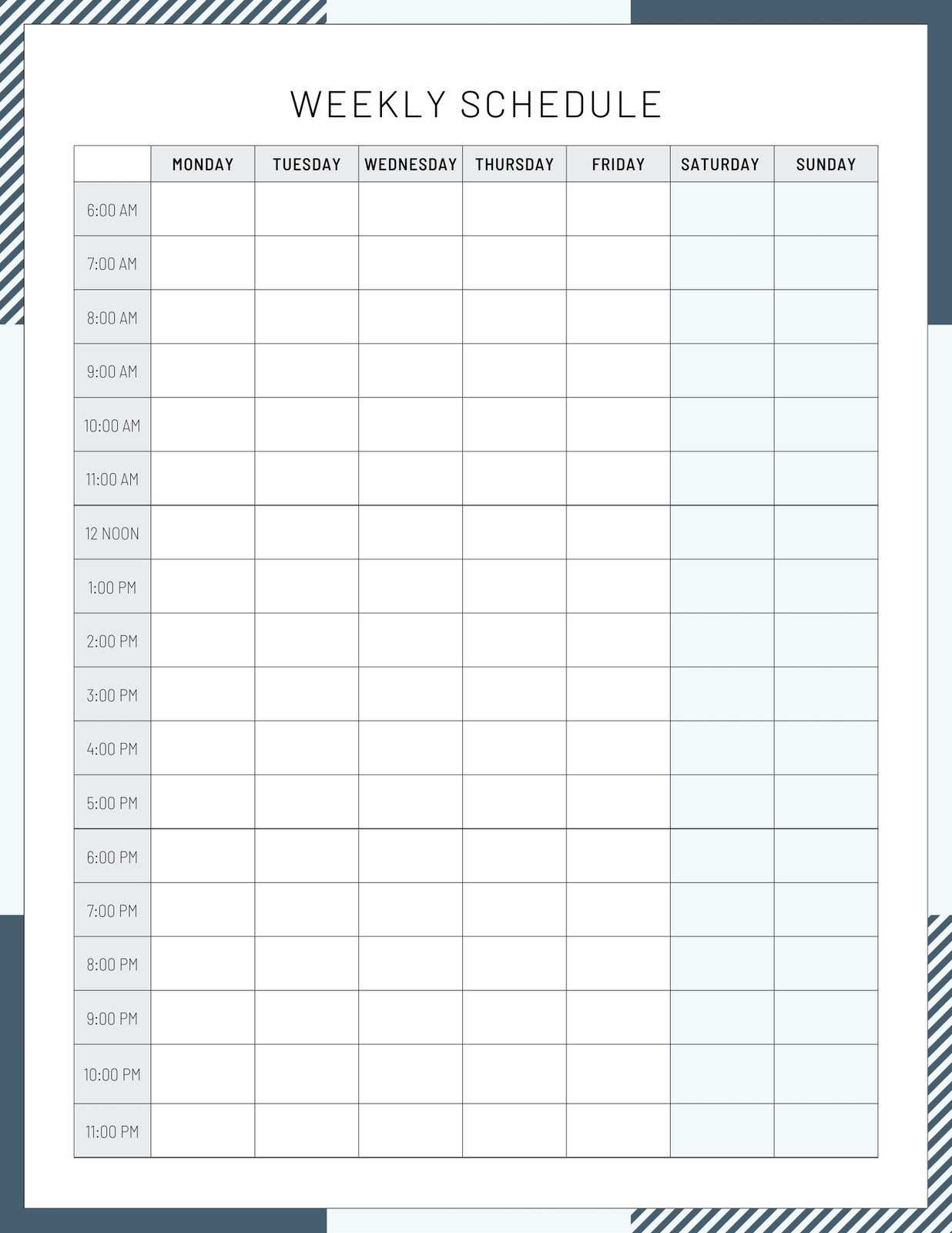 weekly calendar template hourly