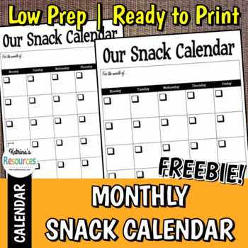 snack calendar template kindergarten