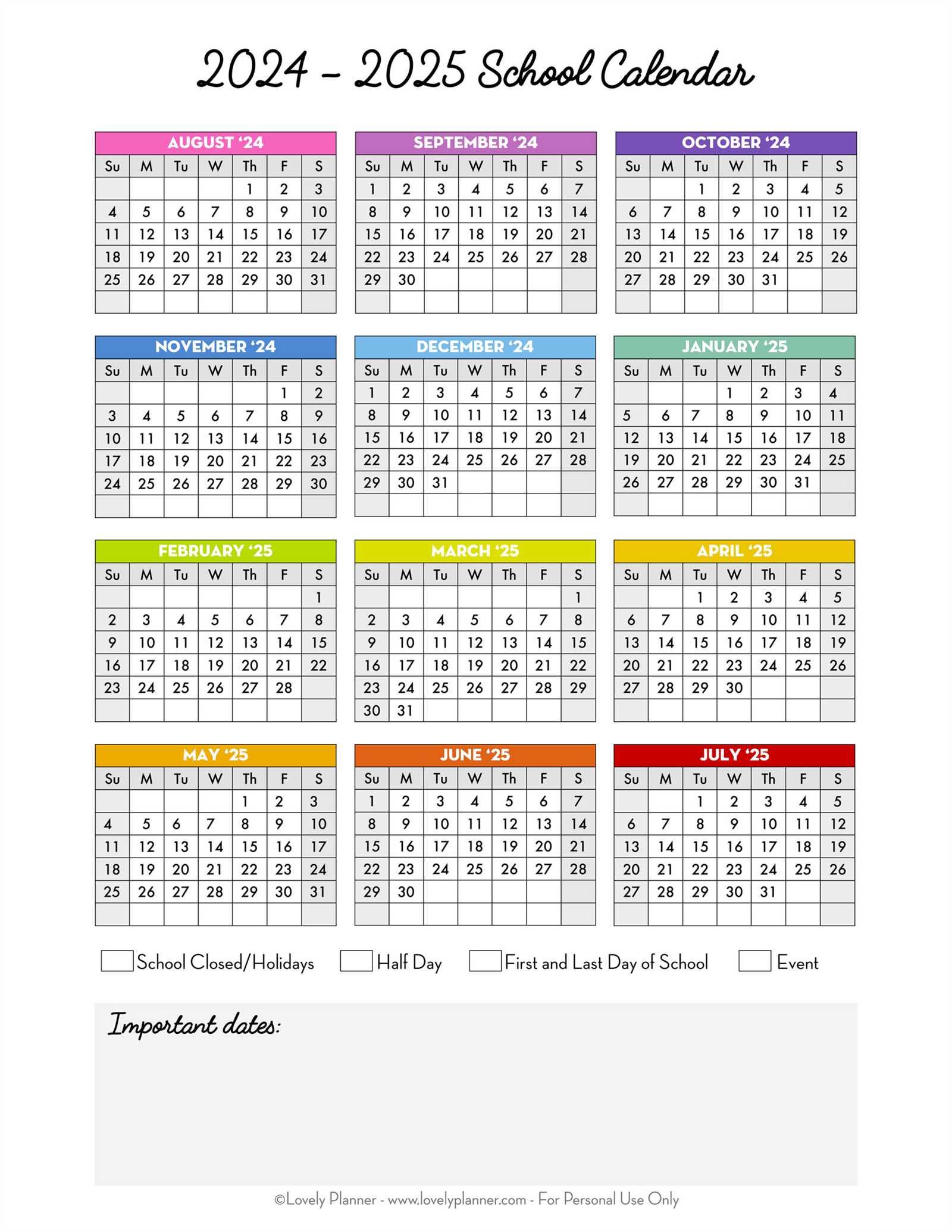 calendar template 12 months one page