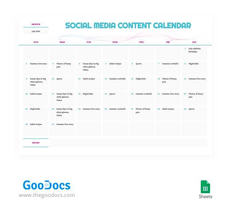 social media content calendar template 2025