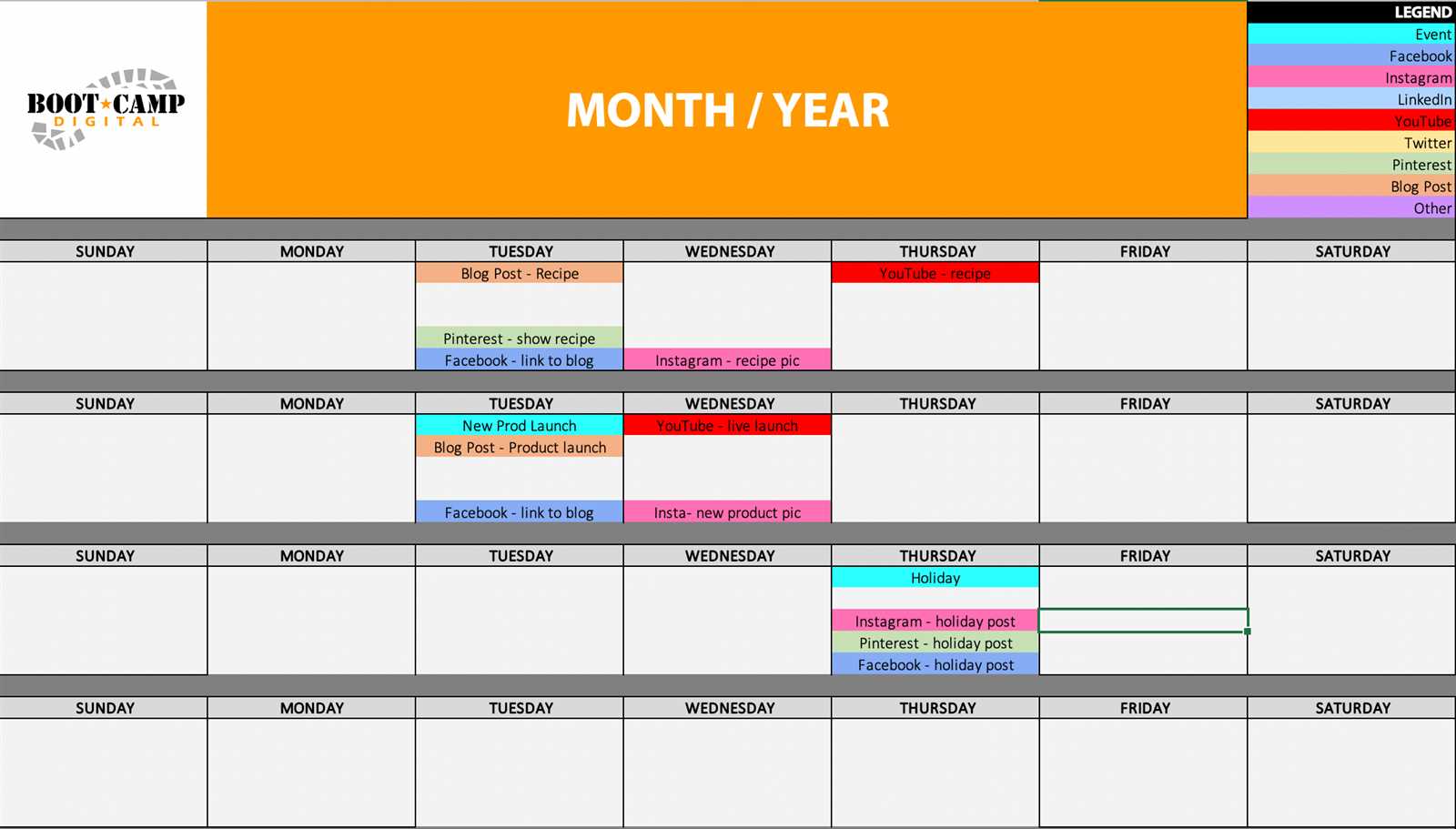 social media marketing content calendar template