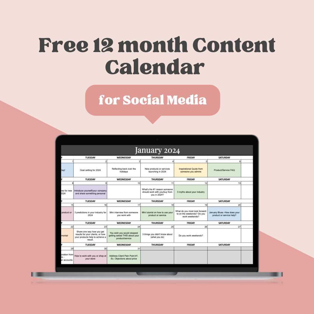 social media monthly content calendar template
