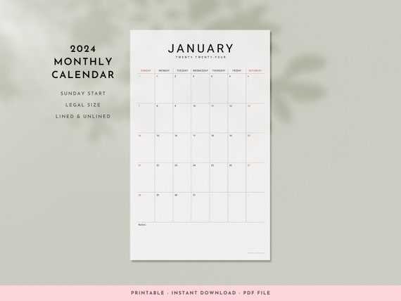 legal size calendar template