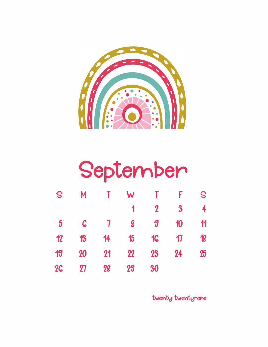 rainbow calendar template