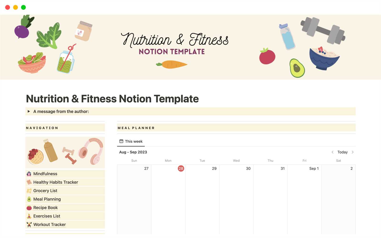 nutrition calendar template