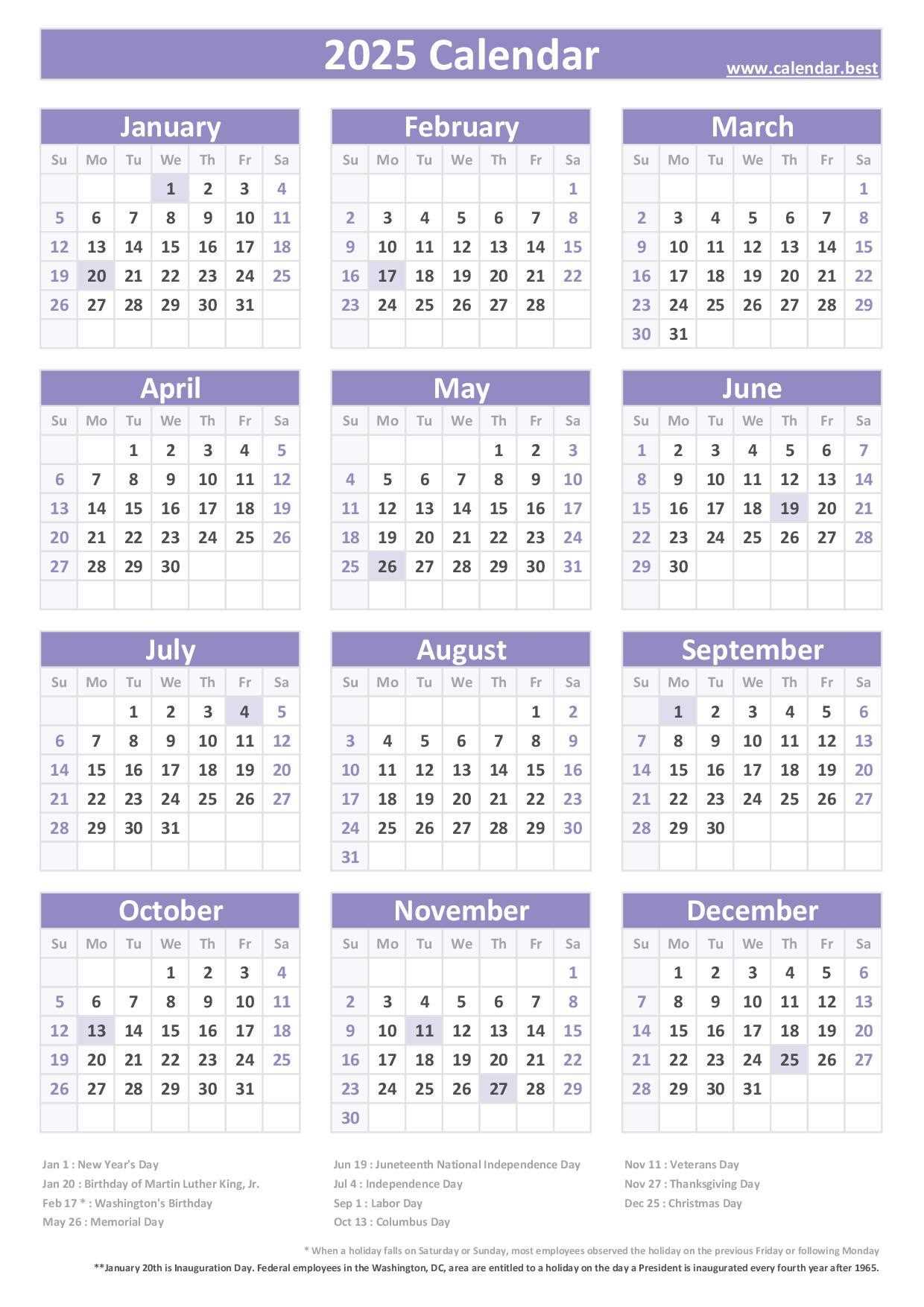 staff vacation calendar template 2025