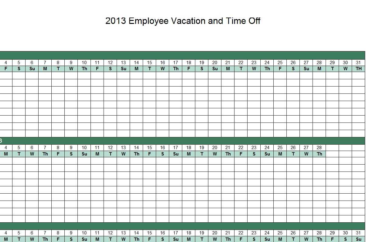 staff vacation calendar template