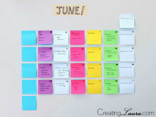 sticky note calendar template