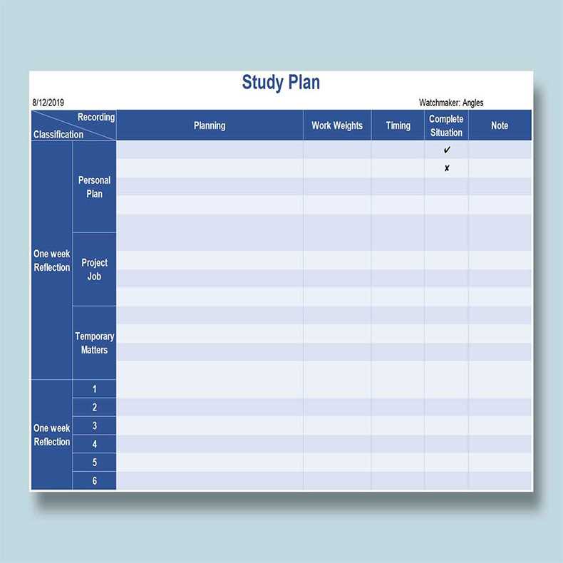 study calendar template