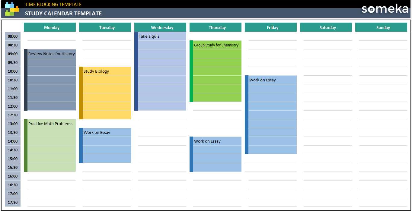 study calendar template