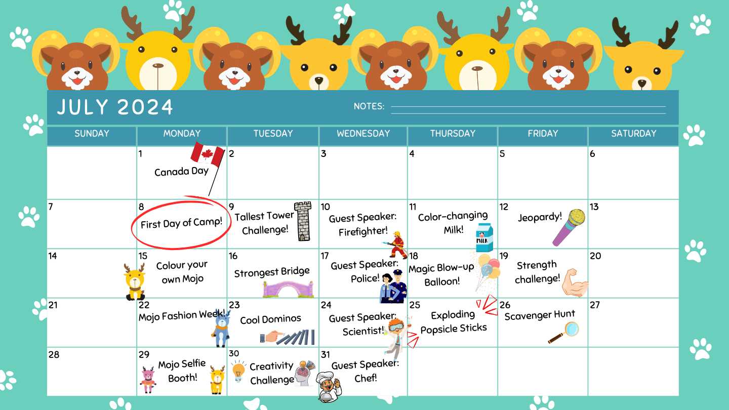summer camp calendar template