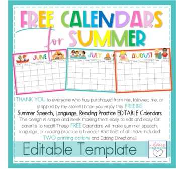 summer planning calendar template