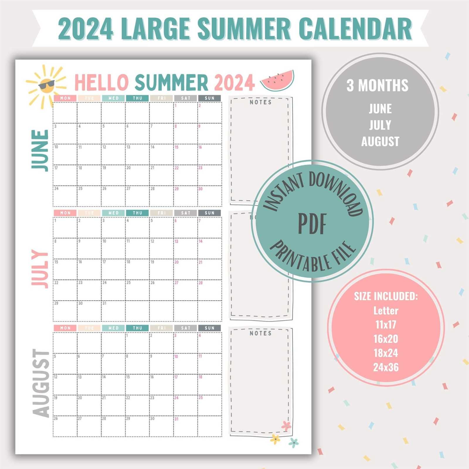 summer schedule calendar template