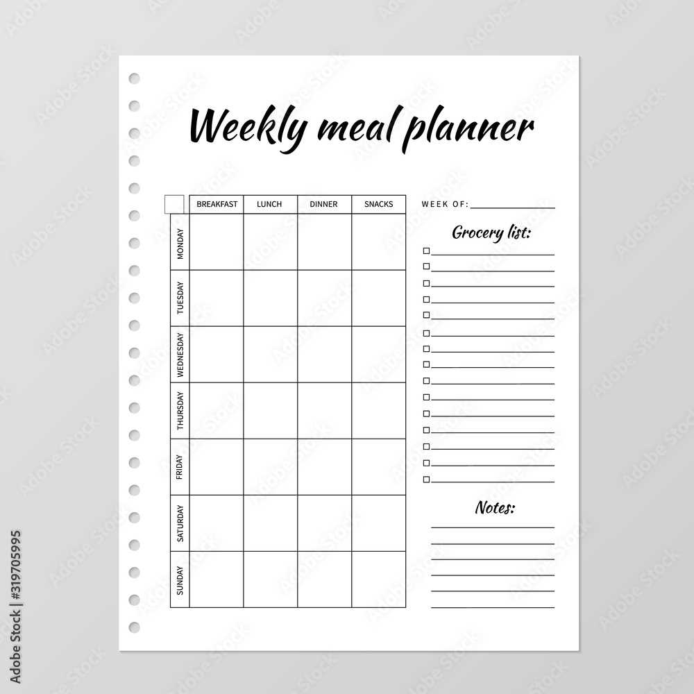 weekly food calendar template