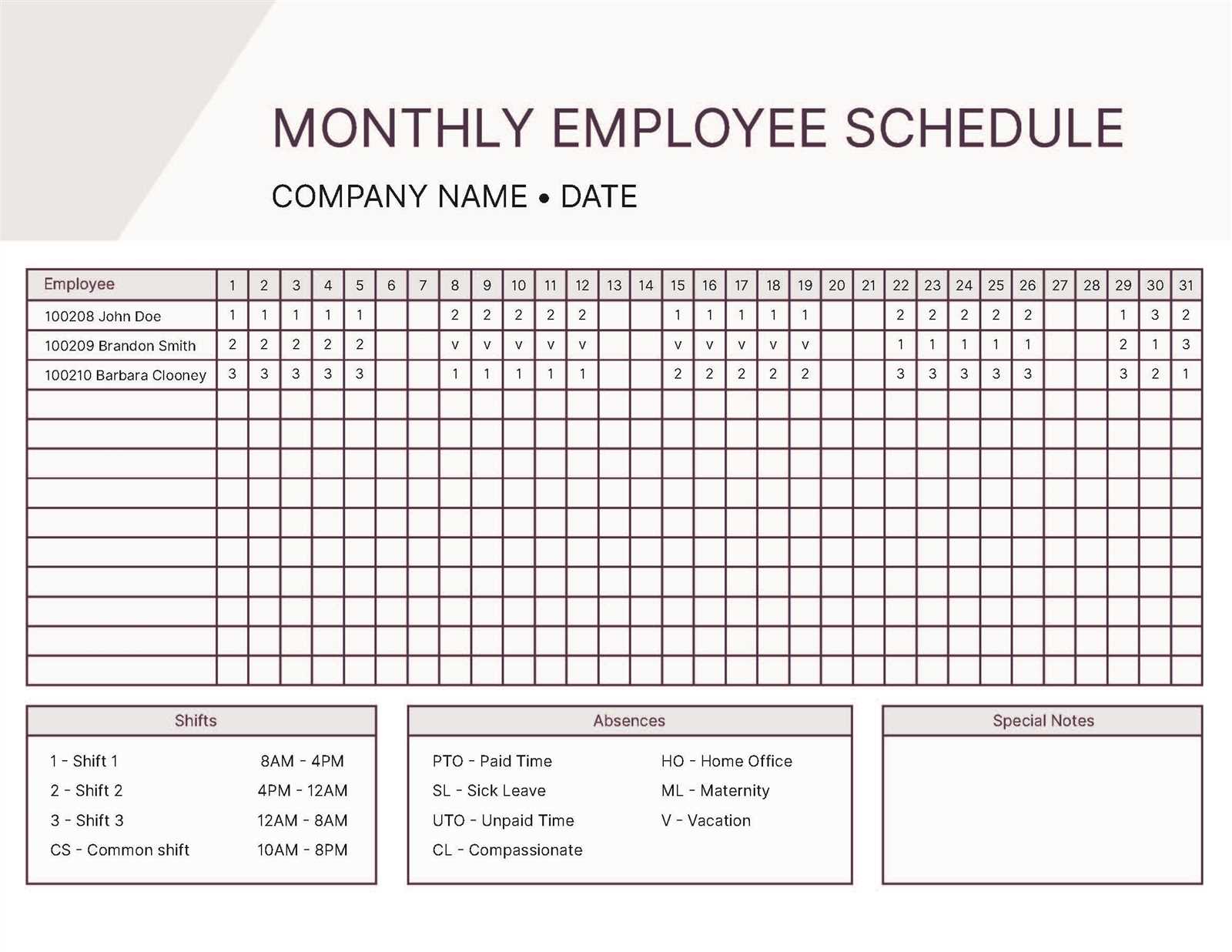 monthly vacation calendar template