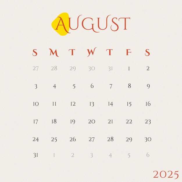 calendar template august 2025