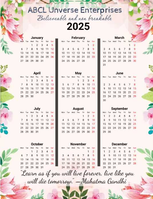 template for calendar 2025