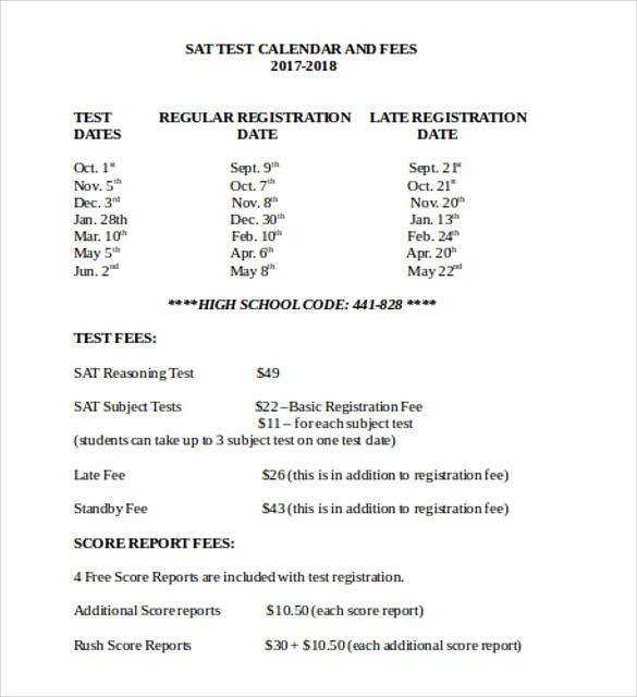 test calendar template