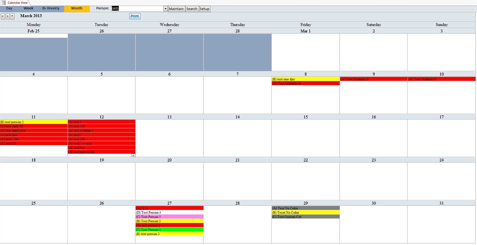 test calendar template