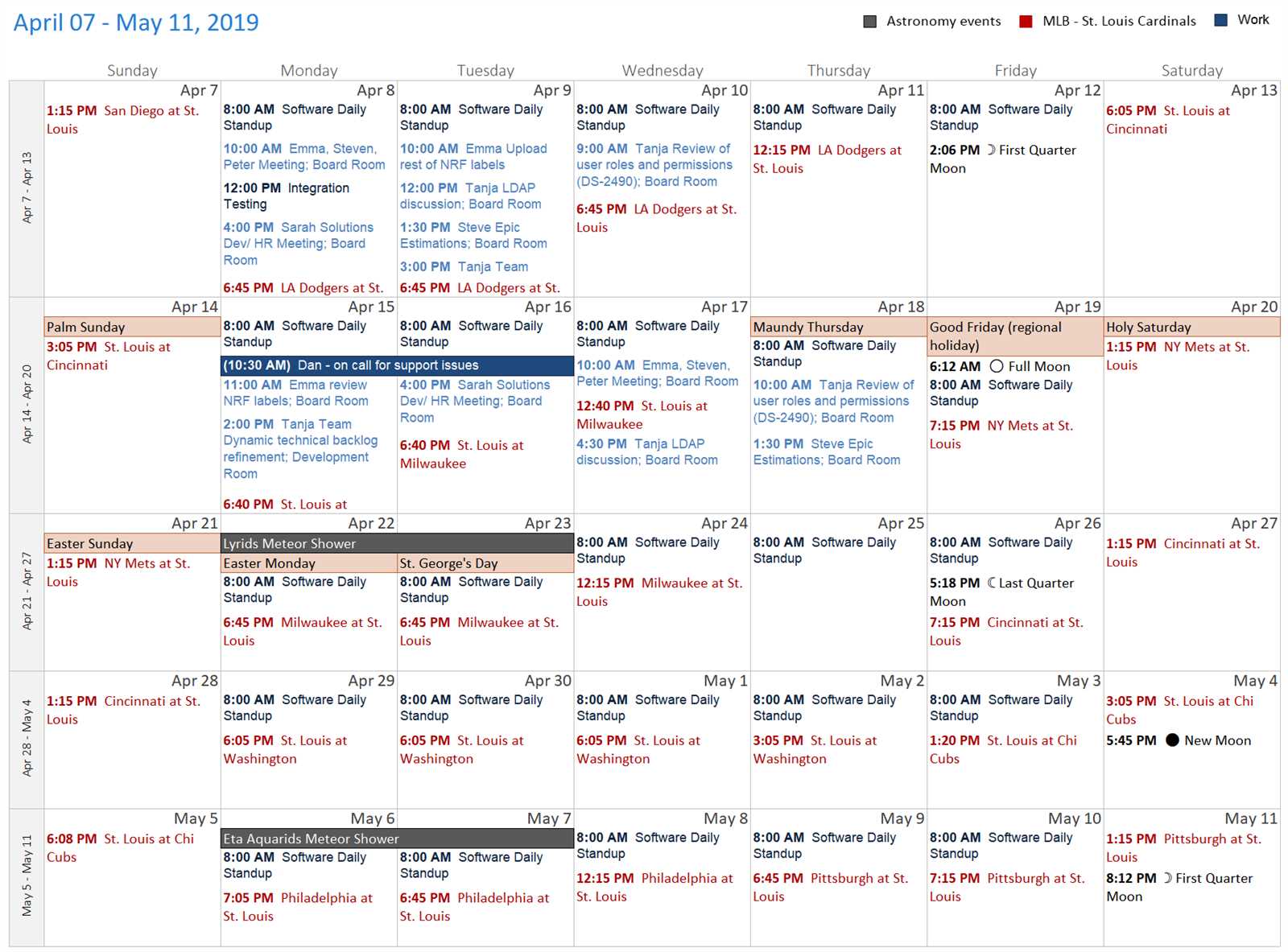 testing calendar template