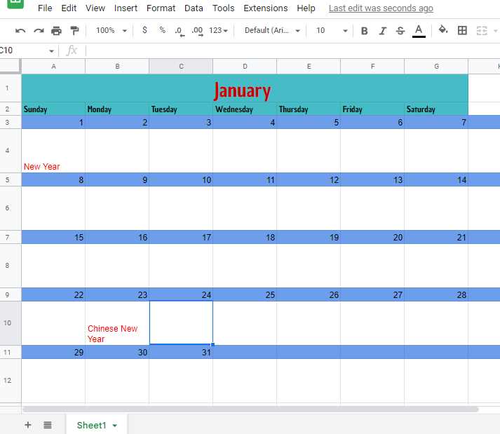 calendar template for sheets