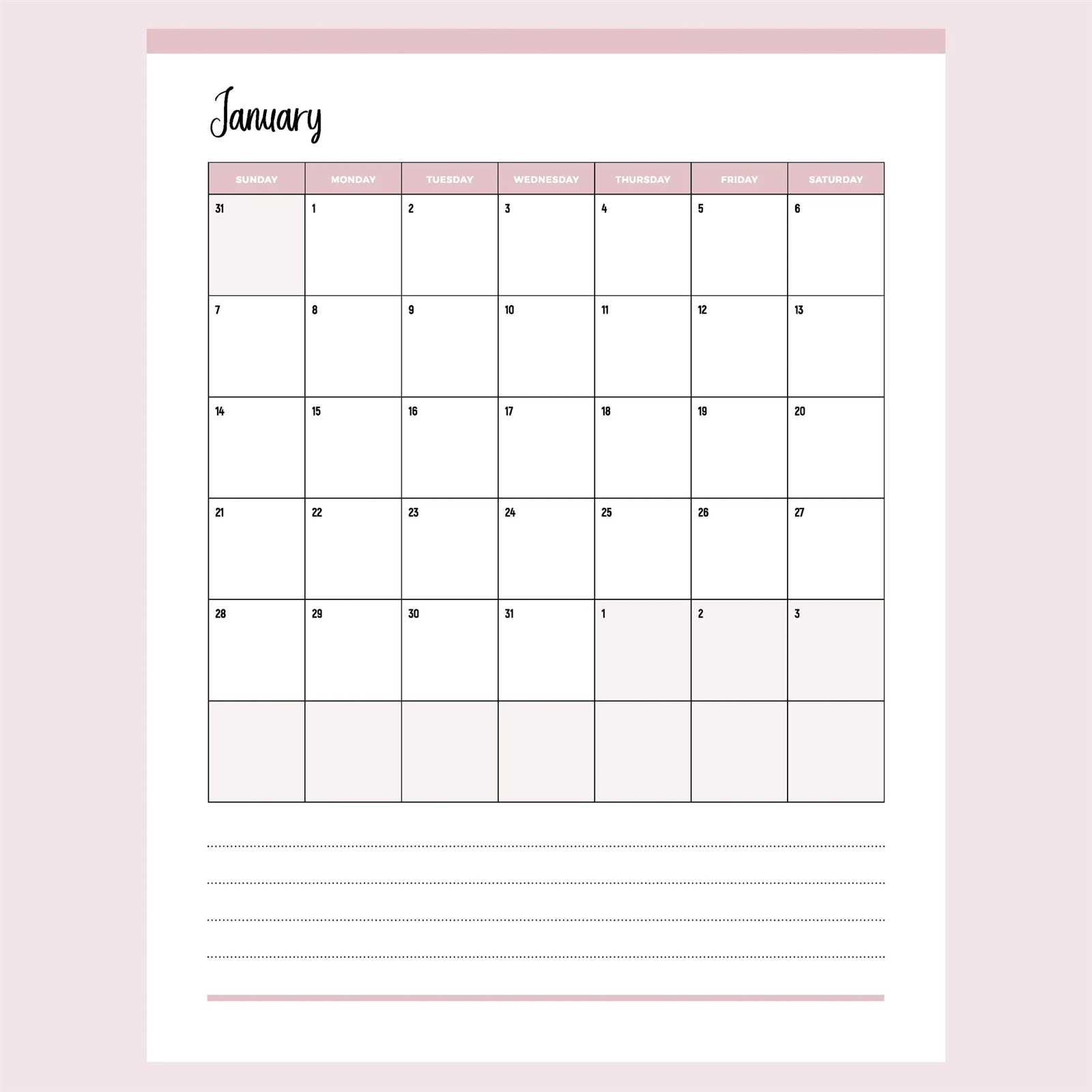 blank calendar template vertical