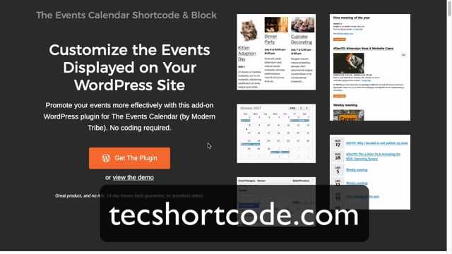 the events calendar shortcode and templates