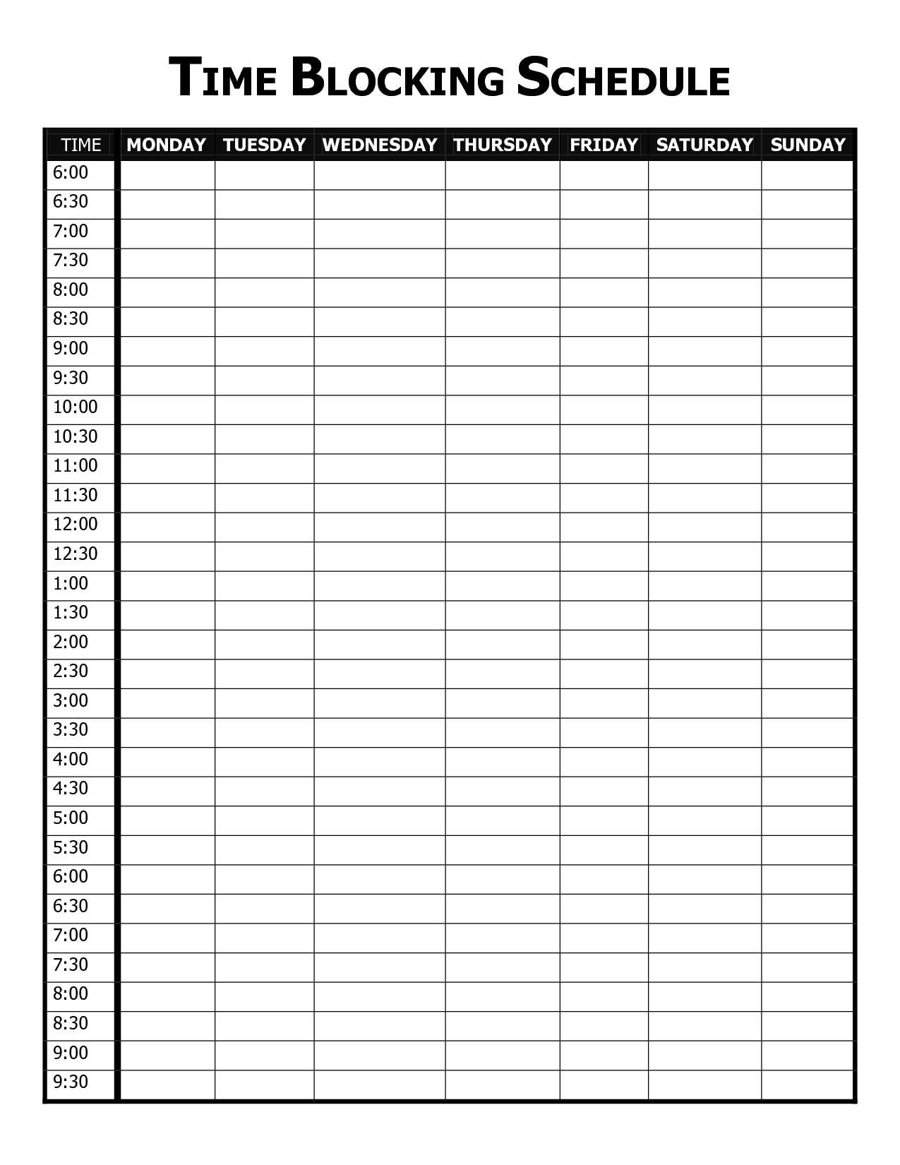 time block calendar template