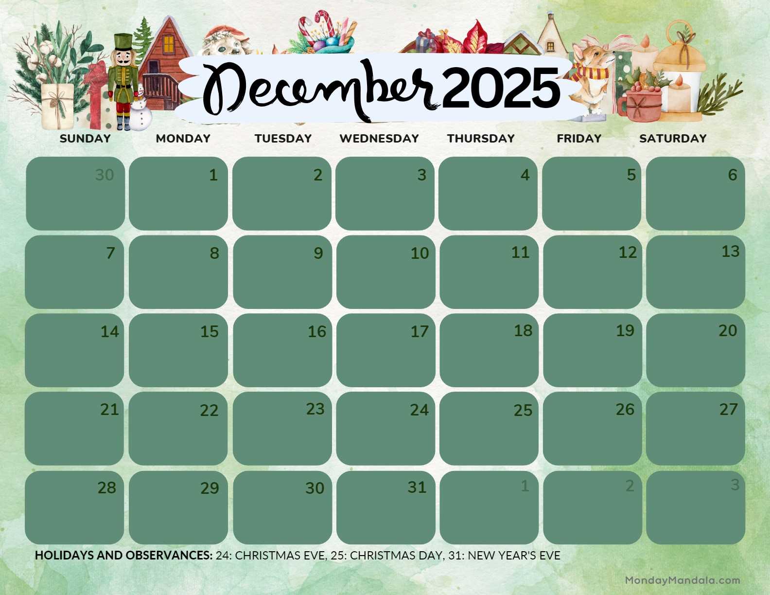 2025 december calendar template