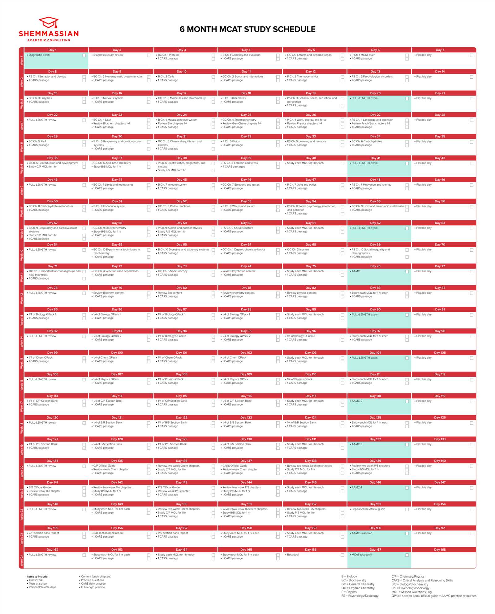 mcat study calendar template