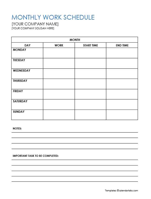 job scheduling calendar template