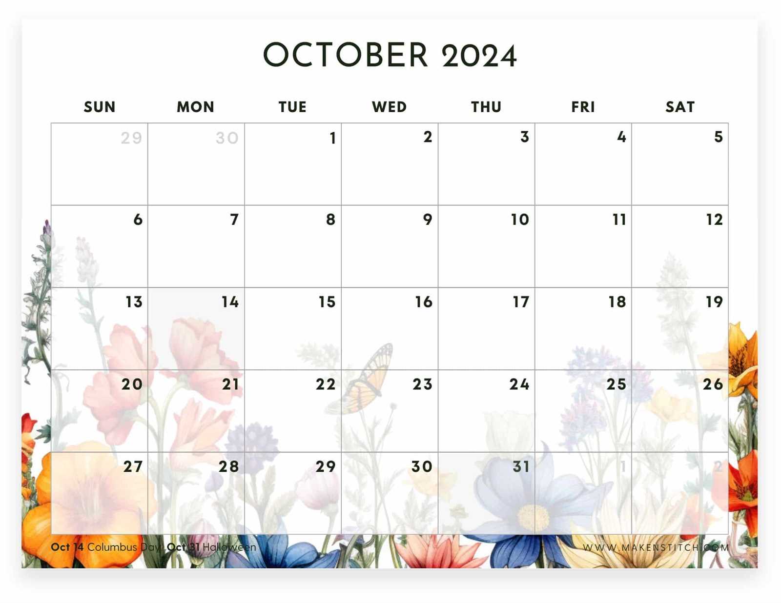 october free calendar template