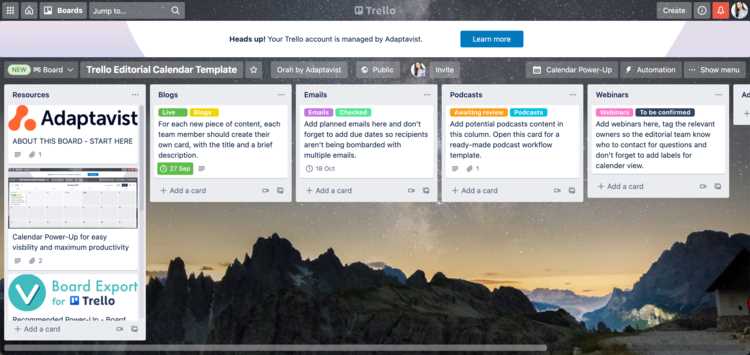 trello content calendar template