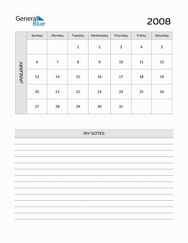 calendar template 2008