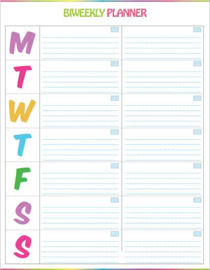 two week blank calendar template