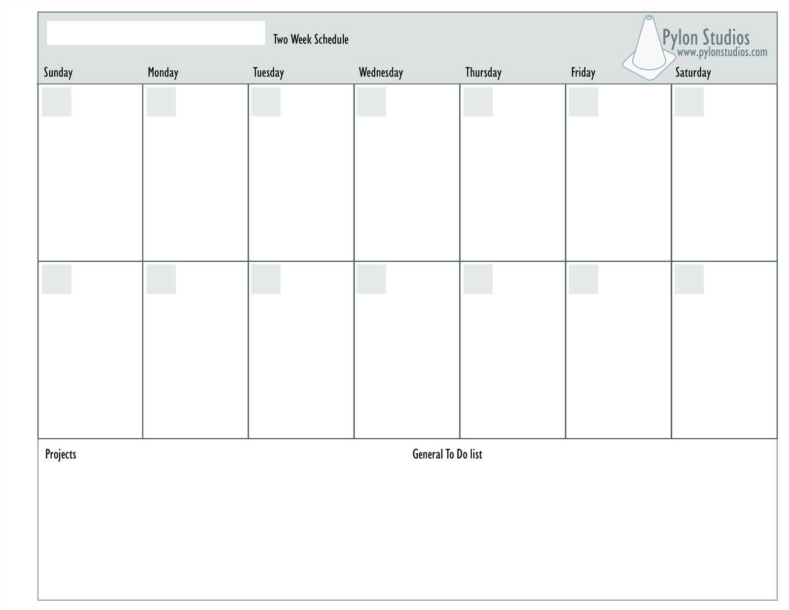 two week calendar template free