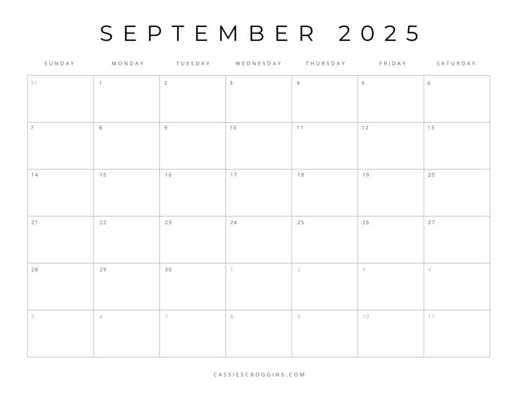 monthly calendar template 2026 september