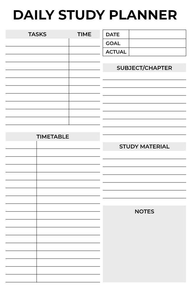 calendar study plan template