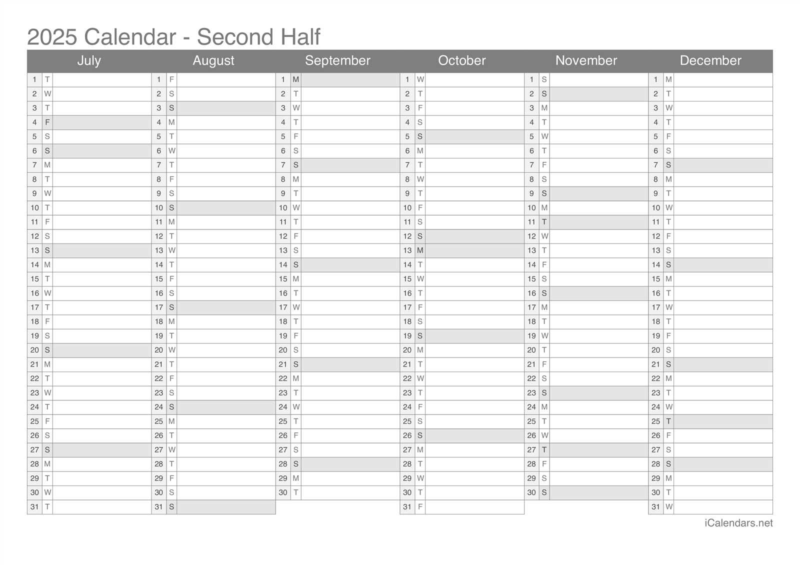 legal size calendar template 2025