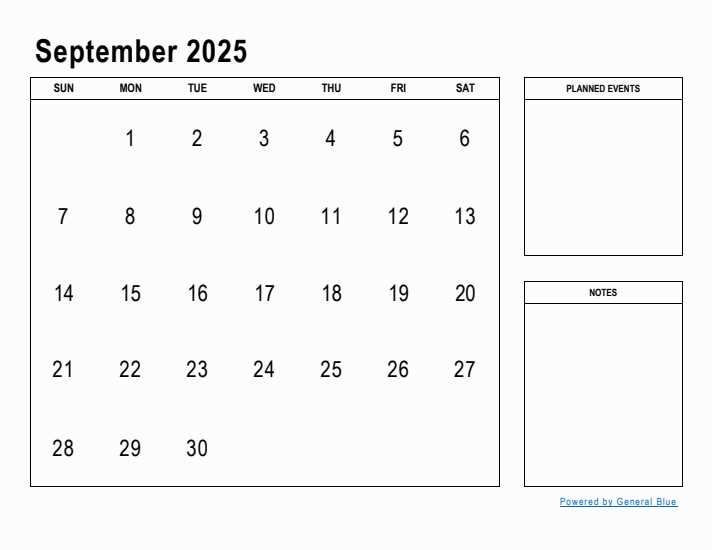 blank calendar template september 2025