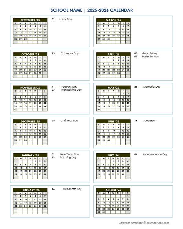 school year calendar template