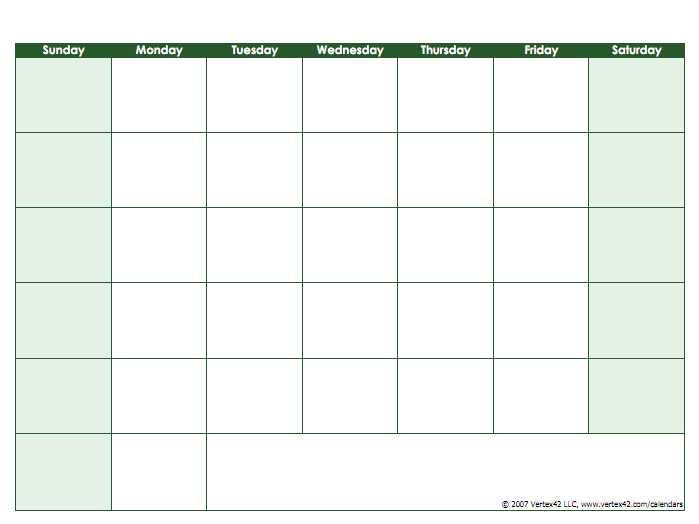 monday thru friday calendar template free