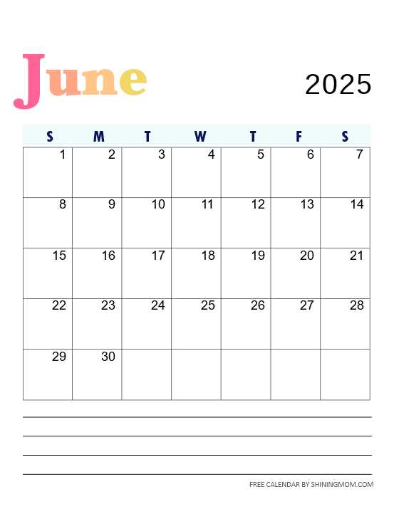 blank june calendar template 2025