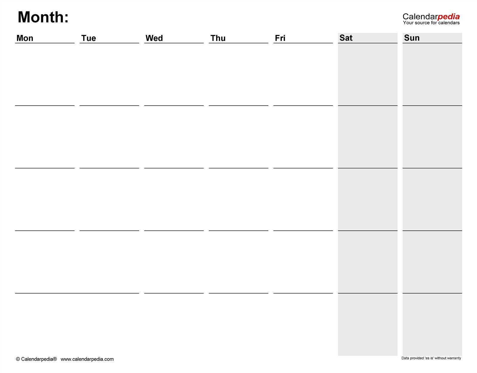 31 day month calendar template