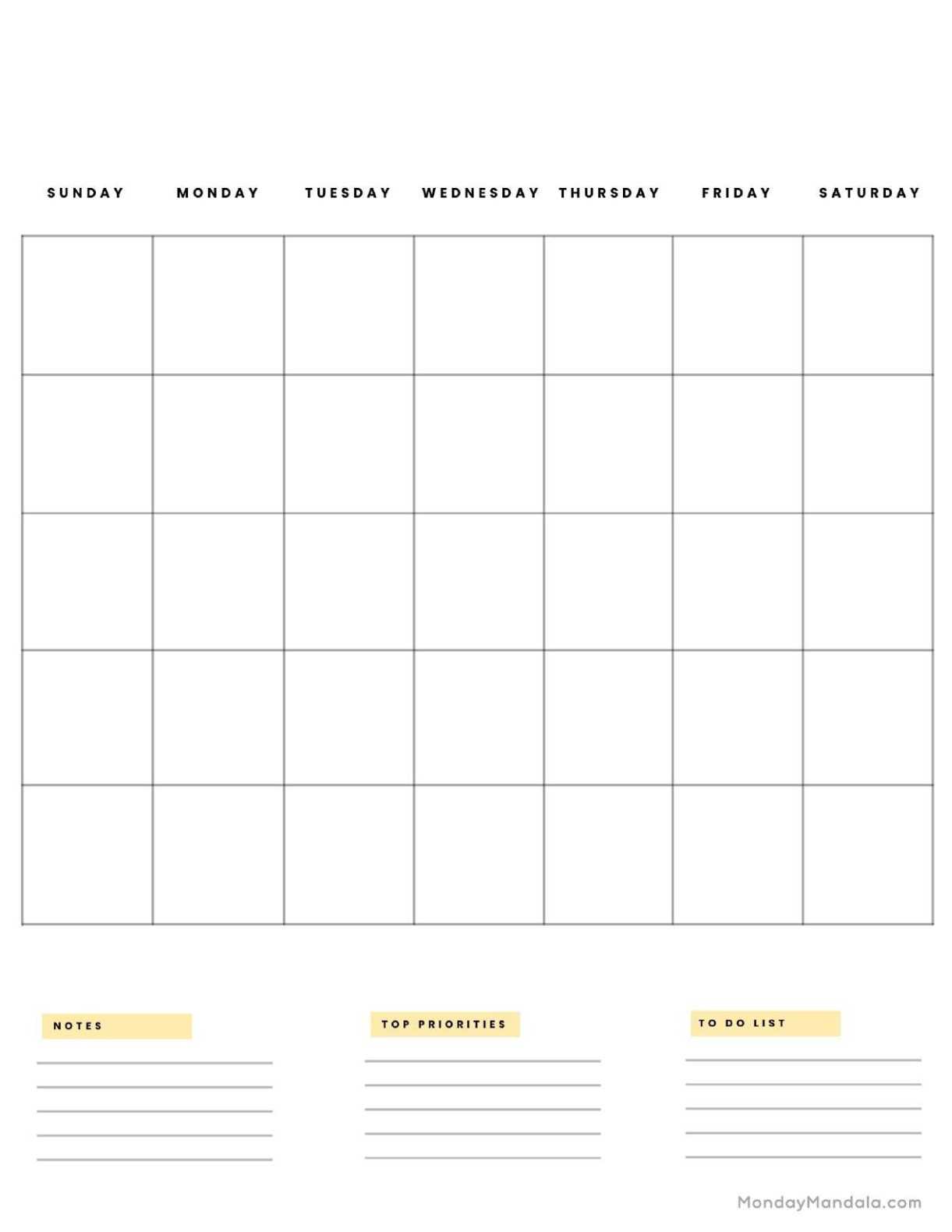 blank calendar template vertical