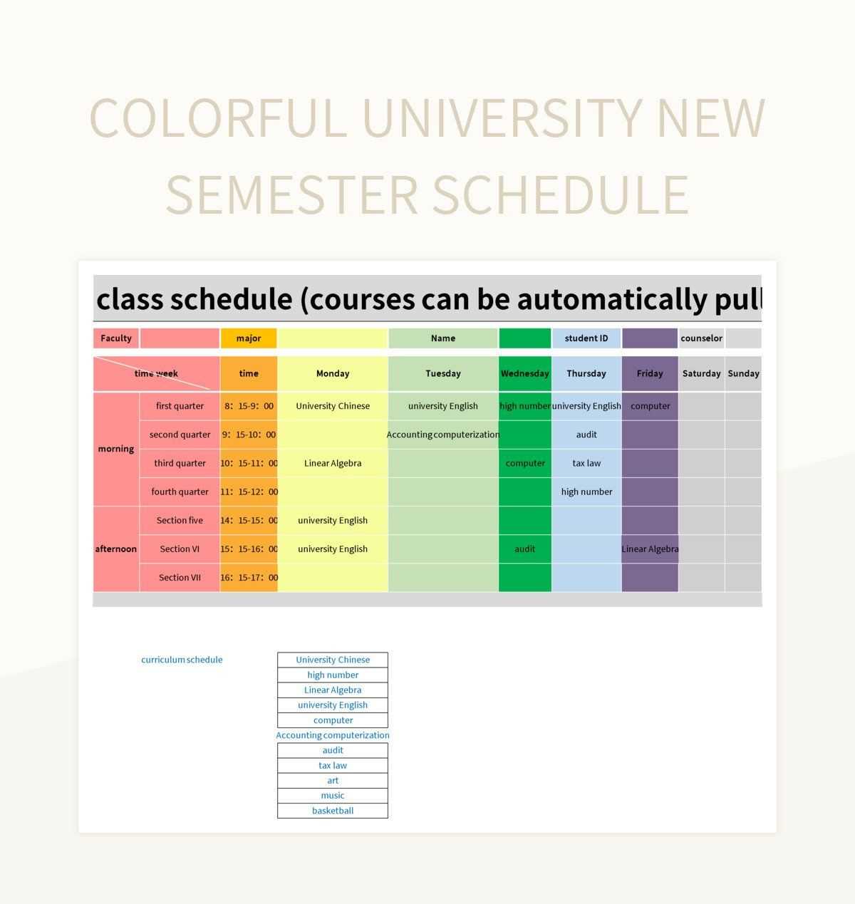 university calendar template