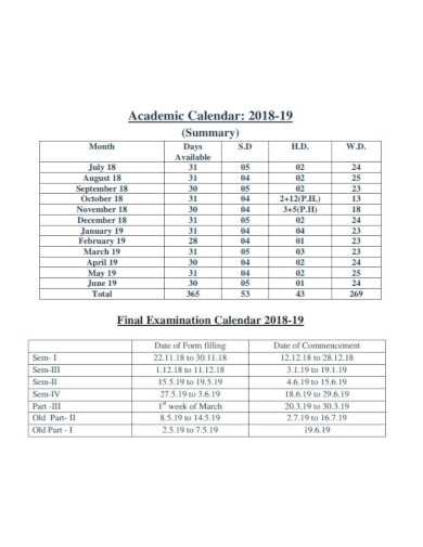 university calendar template